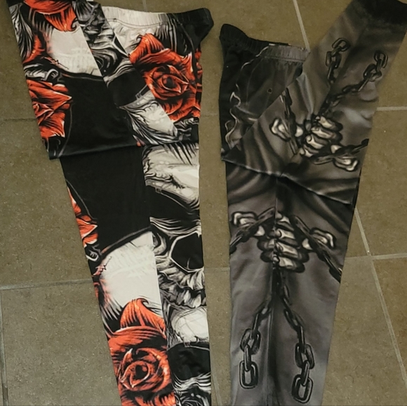 SKULL ☠️ & 🥀 ROSES LEGGINGS <> SET OF 2 - Picture 12 of 16